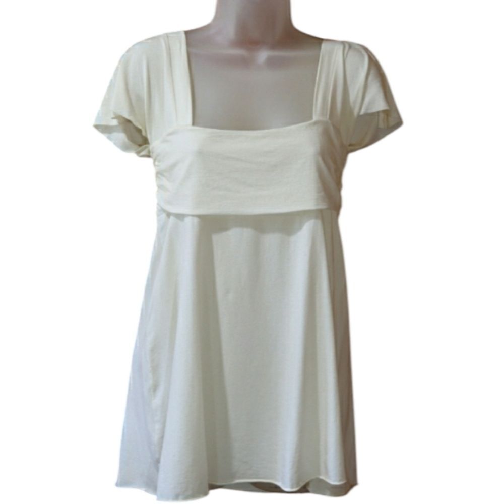 Peace Vintage 90s Y2K Square Neck Longline Top Chic Minimalist Stretch Large